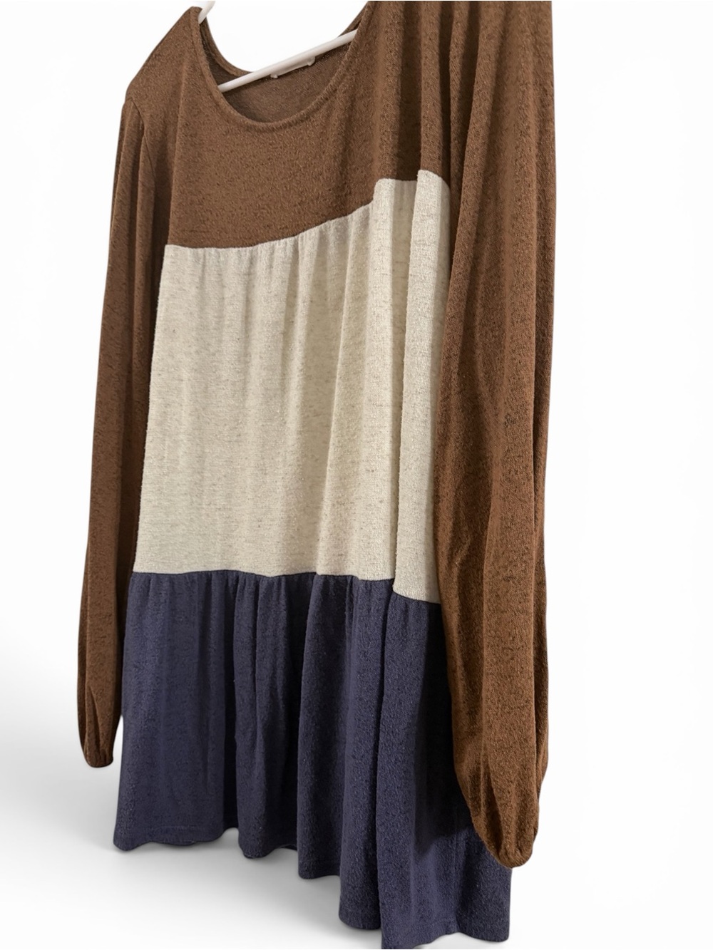 Chic Soul 2X Color Block Babydoll Tunic Top Plus Size Brown Navy USA made